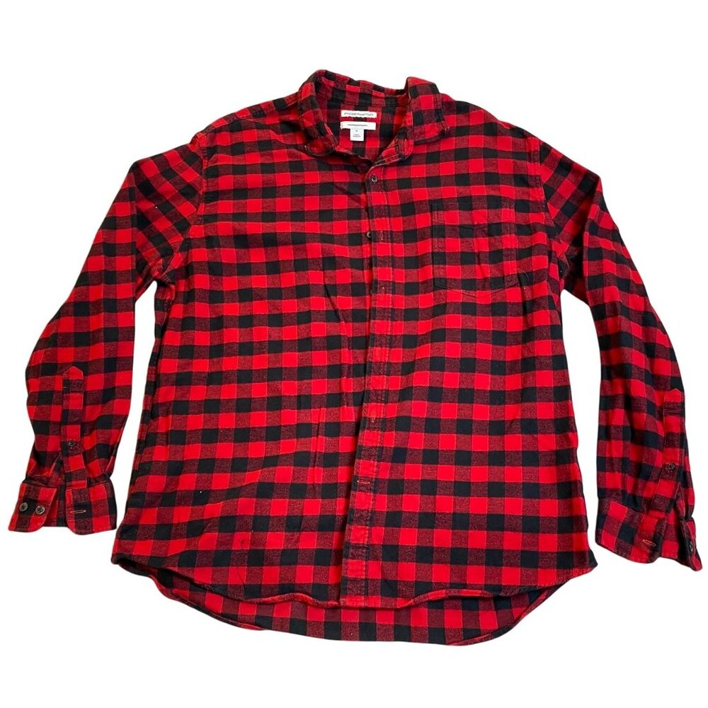 Essentials Mens Shirt Size XL Long Sleeve Plaid Flannel Button Up Red Black Y2K